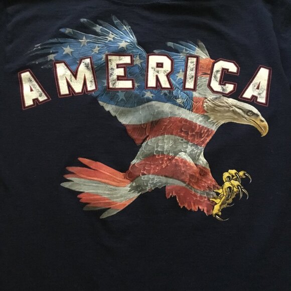 Fourth of July T-Shirt Navy Blue America Eagle Flag Print Unisex Size Small - Picture 1 of 2
